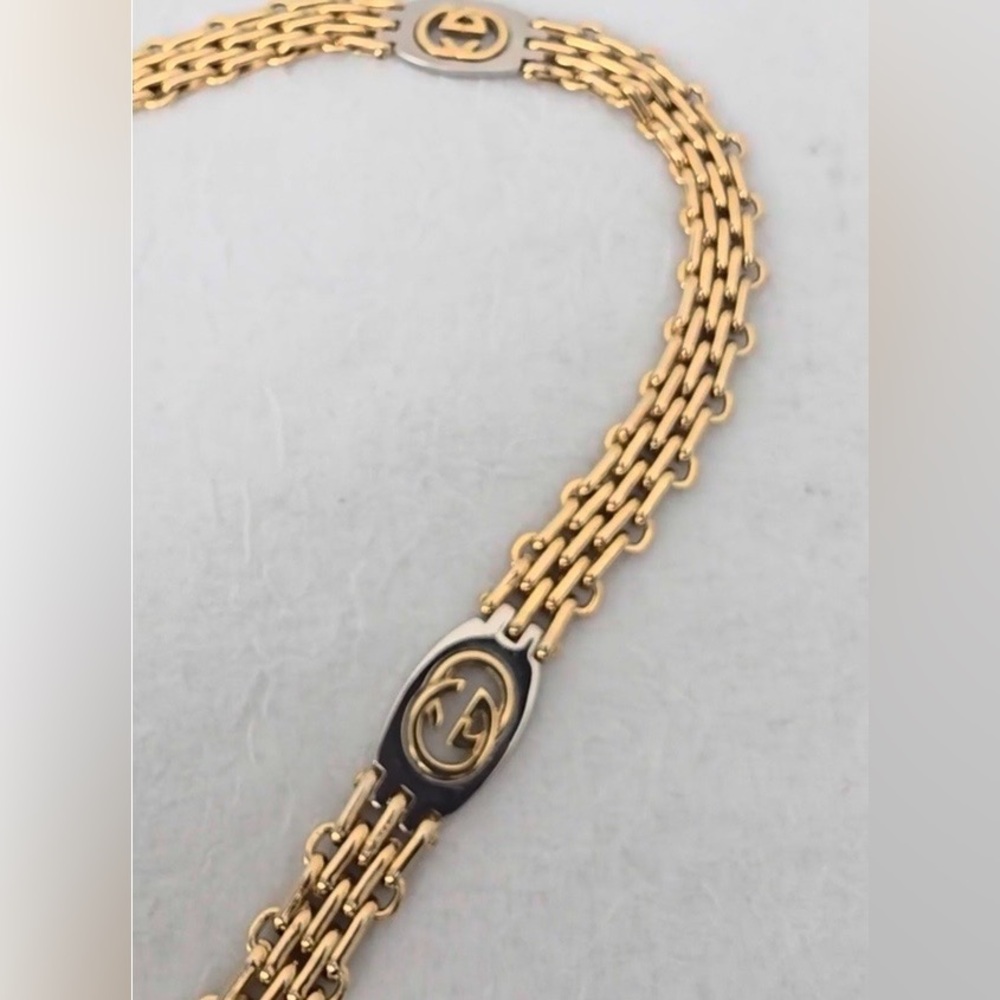 Gucci Gold and Silver Interlocking GG Chain Belt - Picture 9 of 16